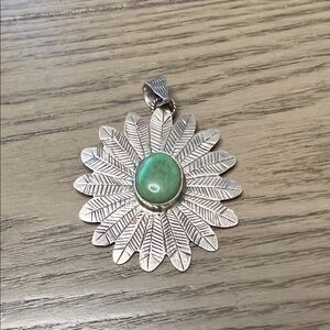 Sterling Silver Statement Pendant with Green Kingman Turquoise